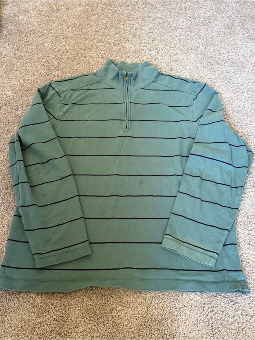 J. Crew Green Striped Quarter-Zip pullover Sweater